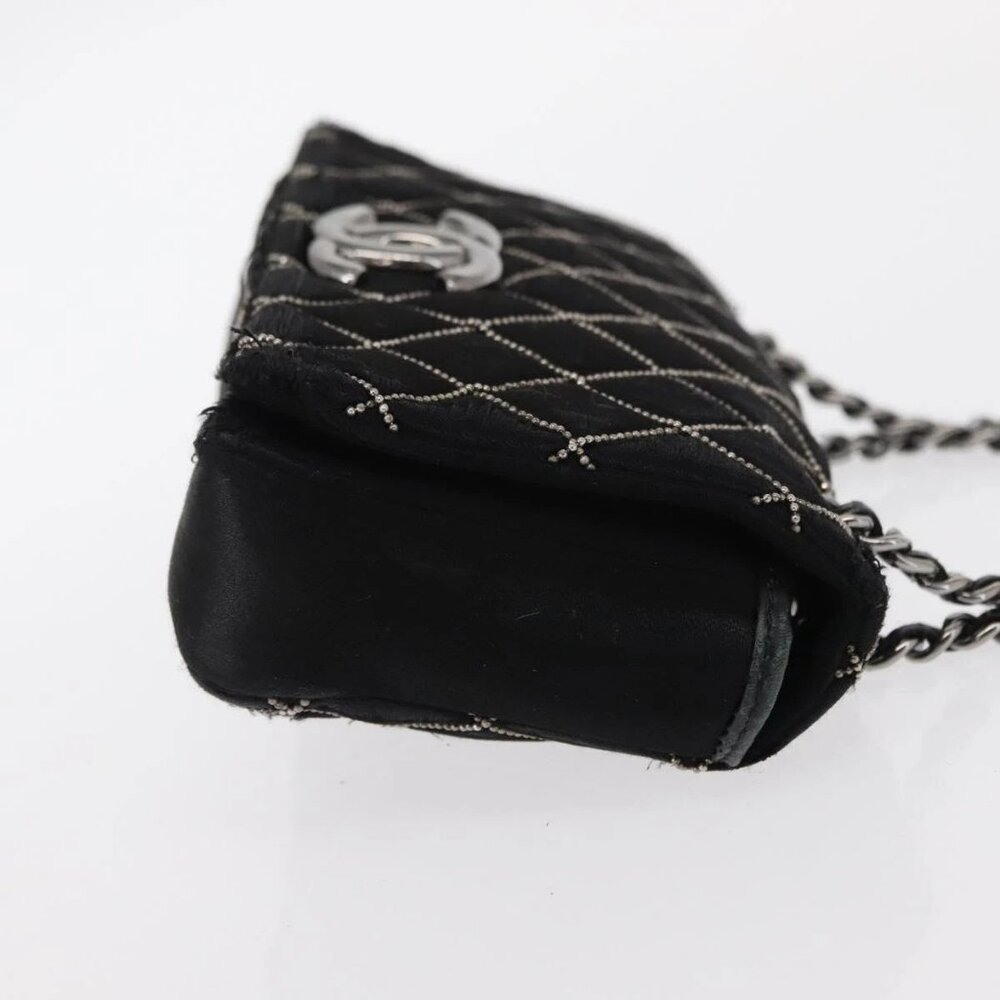 CHANEL Matelasse Chain Shoulder Bag Satin Black Silver CC Auth 157278 - Picture 4 of 16